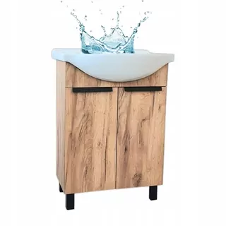 Zlatý dub stojaca skrinka do kúpeľne s umývadlom 60 cm lesklá polica